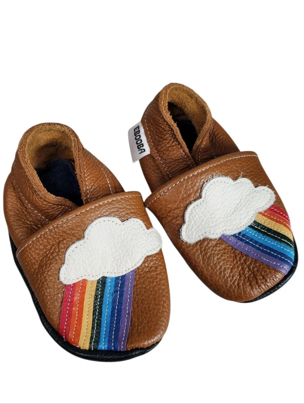 Ebooba Brown Leather Baby Shoes with Rainbow Cloud